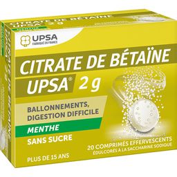 CITRATE DE BETAINE  UPSA  2G MENTHE SANS SUCRE, comprimé effervescent édulcoré à la saccharine sodique
