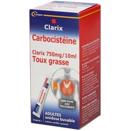 CLARIX - Carbocistéine 750mg/10ml - Toux Grasse - Adultes - Unidose Buvable - Arôme vanille - caramel - 15 Unidoses