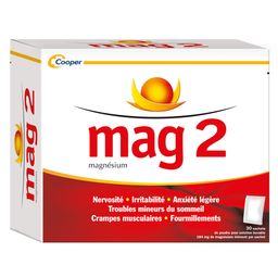 MAG 2 - Magnésium - Nervosité, Irritabilité, Anxiété légère, Troubles mineurs du sommeil - Solution buvable - Format poudre - 30 sachets