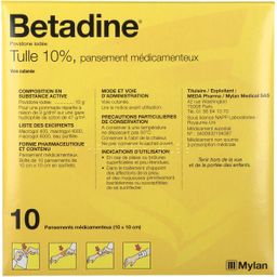 Bétadine - Tulle 10% - plaies ou brûlures superficielles et peu étendues - 10 pansements médicamentaux