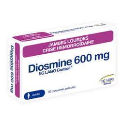 DIOSMINE EG LABO CONSEIL 600 mg pour jambes lourdes et crises hémorroïdaire - Boîte 30 comprimés