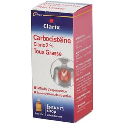 CLARIX - Carbocistéine 2% - Toux Grasse - Enfants Sirop - 2 ans et + - Solution Buvable - Arôme banane - Flacon 150ml