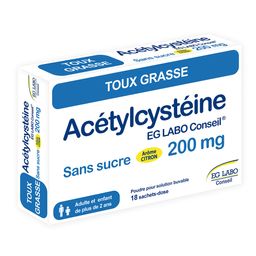 ACETYLCYSTEINE 200 EG Conseil SANS SUCRE pour Toux et Bronchites- 18 sachets