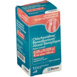 CHLORHEXIDINE/BENZALKONI/ALC.BENZYLIQ VIATRIS CONSEIL 0,25G/0,025G/4ML SPRAY