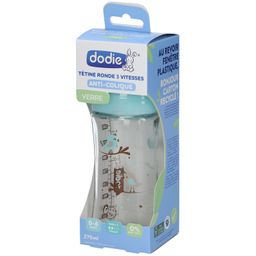 dodie® Biberon Initiation+ verre 270 ml anti-colique tétine ronde 3 vitesses Oiseaux 0-6 mois