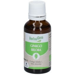 HERBALGEM - Ginkgo Biloba Bio - Complément Alimentaire  - Extrait De Bourgeon Frais - Pour Circulation Sanguine, Mémoire & Concentration - 30 ml