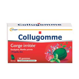 COLLUGOMME - Complément alimentaire avec édulcorants à base d'huiles essentielles d'eucalyptus et de menthe poivrée, de zinc et de propolis