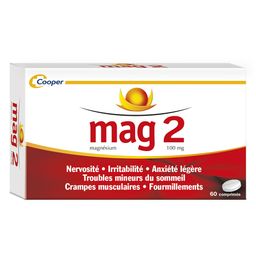MAG 2 - Magnésium - Nervosité, Irritabilité, Anxiété légère, Troubles mineurs du sommeil - 60 comprimés