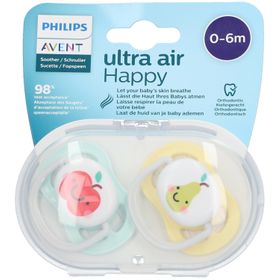 AVENT Sucette ultra air Happy  Pomme - Poire 0-6 Mois (Couleur non sélectionnable)​