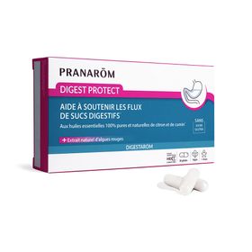 PRANARÔM - Digestarom - Digest Protect - Soutient Les Flux De Sucs Digestifs - Huiles Essentielles De Citron Et Cumin 100% Pure Et Naturelle - Extrait Naturel D'Algues Rouges - Vegan - 30 Gélules
