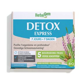 HERBALGEM - Detox Express 7 Jours - Purifie L'Organisme En Profondeur - Complément Alimentaire Gemmothérapie - Formule Hautement Concentrée - Action Globale - 5 Bourgeons Frais - Bio - 7x10ml