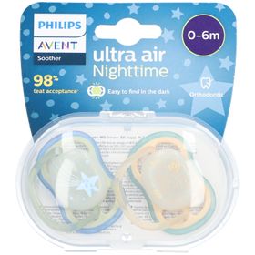 Philips Avent Air Night Sucette Étoile - Hibou 0-6 Mois SCF376/18