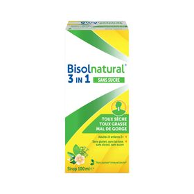 Bisolnatural 3 in 1 Sans sucre | Solution naturelle contre la toux grasse, la toux sèche et le mal de gorge