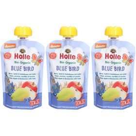 HOLLE Blue Bird Gourde Poire, Pomme, Myrtilles et avoine bio
