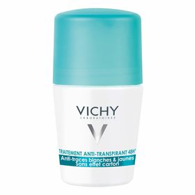 VICHY Bille Anti-Transpirant 48H, Anti-Traces Jaune Et Blanches, Sans Effet Carton