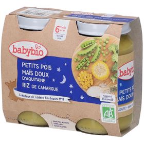 BABYBIO Petit pot Petits pois, Maïs doux d'Aquitaine, Riz de Camargue
