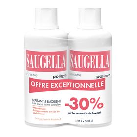 Saugella - Poligyn - Apaisant & Emollient Soin lavant intime - Femmes pendant et après la ménopause - Flacons Lot 2x500 ml