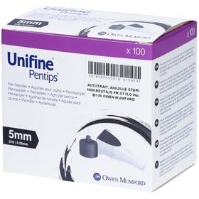 UNIFINE PENTIPS - Aiguille pour stylo injecteur d'insuline. G31, 0,25 mm x 5 mm, gris (ref