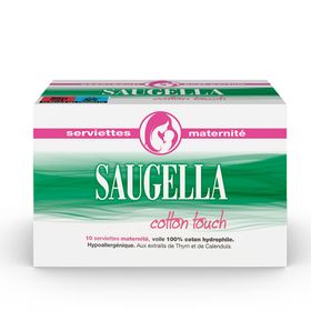 Saugella - Cotton Touch - Serviettes Hygiéniques spéciale Maternité - Période Post-partum - Protection Renforcée Contre les Fuites - Haute Absorption - Paquet de 10