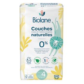 Biolane - Couches Naturelles Taille 4 - Ultra-Absorbant Pas de Fuite - 44 unités