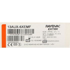 RAYOVAC PILE AUDITIVE - Pile zinc air L13 ZA, Longer life, pour prothèse auditive.  - plaq