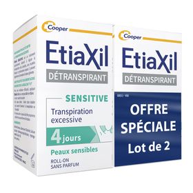 ETIAXIL - Déodorant Détranspirant - Traitement Transpiration Excessive - Aisselles - SENSITIVE - Peaux Sensibles - Lot de 2