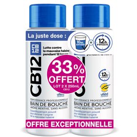CB12 - Bain de bouche - Lutte contre la mauvaise haleine pendant 12 heures - Sans alcool - Arôme menthe - Flacons Lot de 2x250 ml