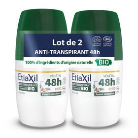ETIAXIL Déodorant Anti-Transpirant Végétal 48H  Certifié BIO - Roll-on  lot de 2X50ml