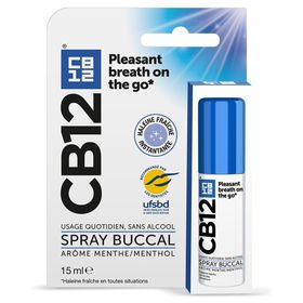 CB12 - Spray Buccal - Haleine Fraîche en toutes situations - Usage quotidien, sans alcool - Arôme menthe - Spray 15ml