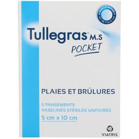T​ulle Gras MS Pocket, Pansement gras protecteur, vaseliné, stérile 5 cm x 10 cm