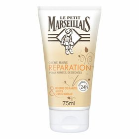 Le Petit Marseillais Crème Mains Réparatrice Peaux Abimées et Desséchées, Beurre de Karité, Aloes et Cire d'Abeille, 75 ml