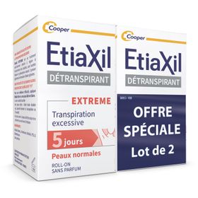 ETIAXIL - Déodorant Détranspirant - Traitement Transpiration Excessive - Aisselles - EXTREME - Peaux Normales - 15 ml Lot de 2