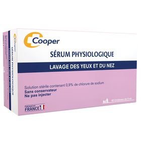 COOPER - Sérum physiologique - Lavage du nez et des yeux - Hygiène quotidienne - Pour toute la famille - Fabriqué en France - Boîte de 40 unidoses