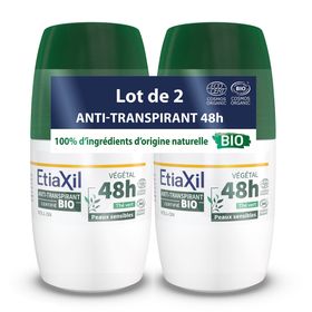 ETIAXIL Déodorant Anti-Transpirant Végétal Thé Vert 48H certifié BIO- Roll-on lot 2 x 50ml