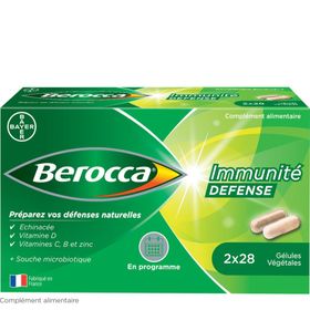 Berocca Immunité Défense Vitamine D, C, B et Zinc Lot de 2 x 28 Gélules Végétales