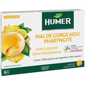 HUMER PHARYNGITE Mal de Gorge aigu Miel/Citron Pastilles