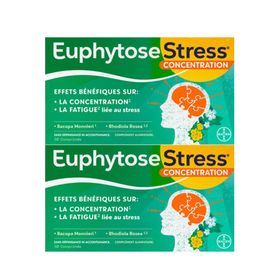 EuphytoseStress® Concentration -Stress ,difficulté de concentration - Bacopa Monnieri et Rhodiola Rosea 2 x 30 comprimés