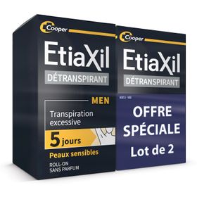 ETIAXIL - Déodorant Détranspirant - Traitement Transpiration Excessive - Aisselles - HOMME - Peaux Sensibles - Lot de 2