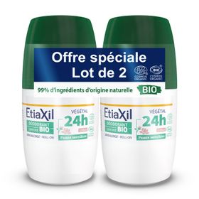 ETIAXIL - Déodorant Végétal - Certifié BIO Parfum Lotus 24H - Aisselles - Adapté aux peaux sensibles - Roll-on - 50 ml - Lot de 2