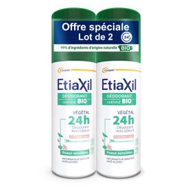 ETIAXIL - Déodorant Végétal - Certifié BIO Parfum Lotus 24H - Aisselles - Adapté aux peaux sensibles - Spray - 100ml - Lot de 2