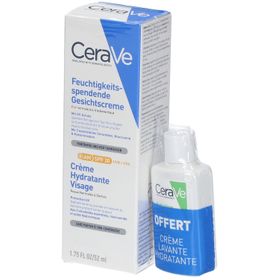 CeraVe Crème Hydratante Visage SPF 30 52ml + Crème Lavante 20ml offerte pour les peaux normales à sèches