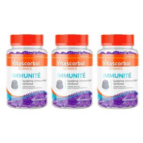 VITASCORBOL Gommes Immunité - Complément alimentaire - 3 Boîtes de 50 gommes