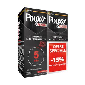 POUXIT - Flash - Lotion spray - Traitement anti-poux et lentes - Agit en 1 application de 5 minutes seulement - Traitement du cuir chevelu - Lot de 2x150 ml -15% sur le second flacon