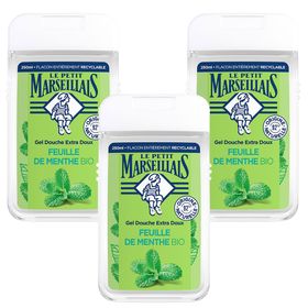 Le Petit Marseillais Gel Douche Bio Extra Doux, au pH neutre, Feuille de Menthe, 3 x 250 ml