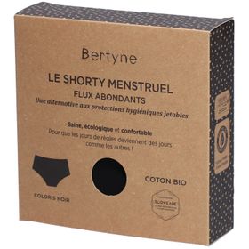 BERTYNE Le Shorty Menstruel - Coton bio - Flux abondant - Taille S - Noir
