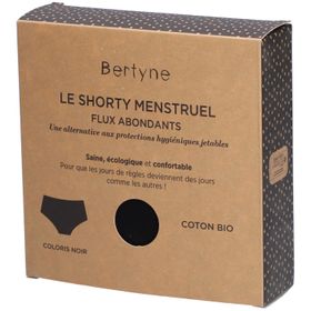 BERTYNE Le Shorty Menstruel - Coton bio - Flux abondant - Taille XXS - Noir