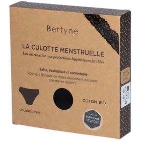 BERTYNE La Culotte Menstruelle - Dentelle Coton bio - Flux moyen - Taille L - Noir