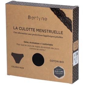 BERTYNE La Culotte Menstruelle - Dentelle Coton bio - Flux moyen - Taille S - Noir