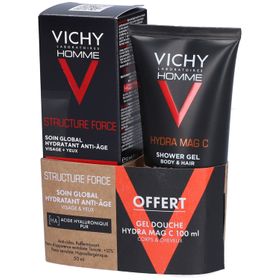 VICHY HOMME Structure Force Soin global hydratant anti-âge et HYDRA MAG C Gel douche OFFERT
