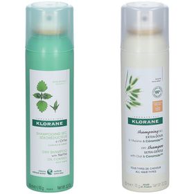 Set KLORANE Shampoing sec teinté EXTRA-DOUX à l'Avoine et Céramide + KLORANE Shampooing Sec Séborégulateur à l'Ortie